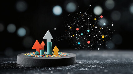 Poster - Growing data visualization with arrows on a dark background