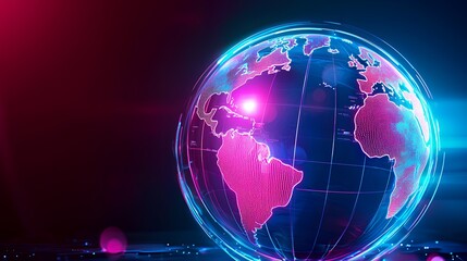 Poster - Abstract Digital Globe with Pink and Blue Glowing Network on Dark Background