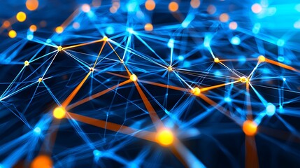 Poster - Abstract Digital Network Connection Structure in Blue and Orange Tones