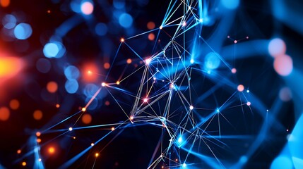 Fototapete - Abstract Digital Network with Blue Light and Particle Connections Against Dark Backdrop