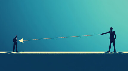 Poster - Business growth with arrow, finance success, vector illustration. Business person character stand at graph concept, man worker holding rope