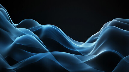 Fototapete - Abstract image of smooth flowing blue light waves on a dark background, symbolizing fluidity, movement, and tranquility in digital art or modern design.