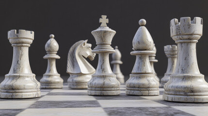 Poster - Chess board and chessmen game shapes leisure concept white and black piece competition vector