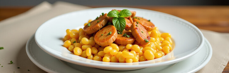 Aufkleber - A Brazilian Dish Is Placed On A Plain White Plate With Generous Amounts Of Surrounding Empty Space Visible.