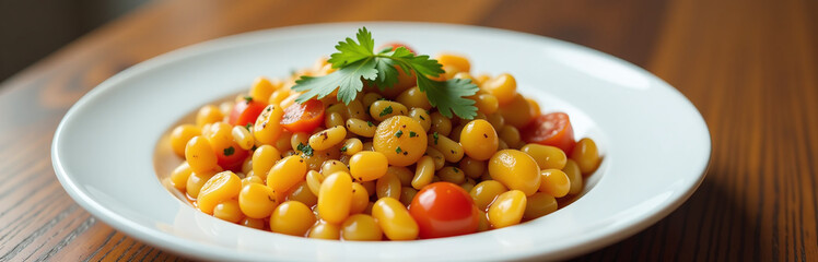 Aufkleber - A Brazilian Dish Is Placed On A Plain White Plate With Generous Amounts Of Surrounding Empty Space Visible.