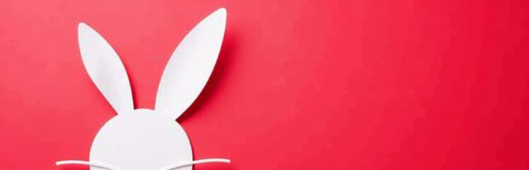 Poster - White Paper Cut Bunny Ears Are Isolated Against A Bright Red Background In This Easter Greeting Card Design.