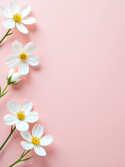Aufkleber - White Flowers Adorn A Soft Pastel Pink Background In A Simple Flat Lay Composition Perfect For Any Spring Celebration.