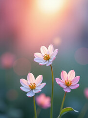 Poster - Soft Focus Photograph Of A Serene Abstract Background Featuring Vibrant Colors And Delicate Spring Flowers In Bloom.