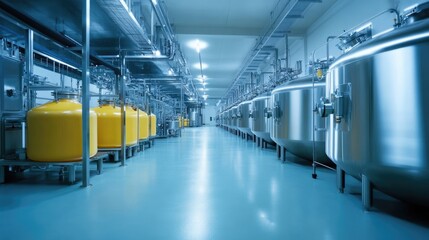 Poster - Advanced fermentation technology factory producing lab-grown dairy products.