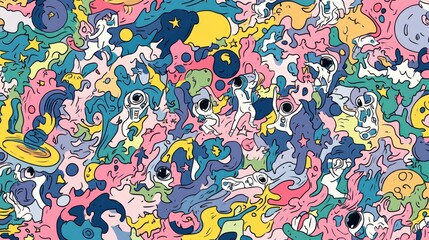 Wall Mural - Space Adventure Colorful Abstract Illustration with Cosmic Elements