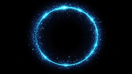 Poster - Glowing Blue Circular Light with Sparkles on a Dark Background