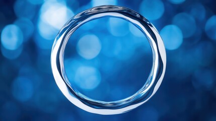 Poster - Shiny Silver Ring against Soft Blue Bokeh Background for Design Use