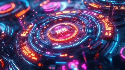 Poster - Futuristic Abstract Digital Technology Concept with Neon Lights