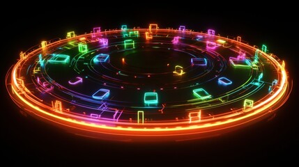 Poster - Vibrant Neon Circular Design with Colorful Geometric Shapes