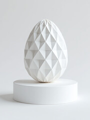Poster - Minimalist Podium Featuring Clean Geometric Easter Egg Shapes, White Background Intricate Designs, High Realism