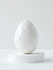 Poster - Minimalist Podium Featuring Clean Geometric Easter Egg Shapes, White Background Intricate Designs, High Realism