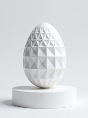 Poster - Minimalist Podium Featuring Clean Geometric Easter Egg Shapes, White Background Intricate Designs, High Realism
