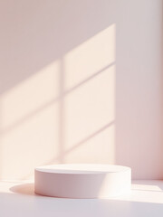 Poster - Minimalist Podium Featuring A Gentle Pastel Sunrise For Spring, White Background Detailed Light Gradients, Realism