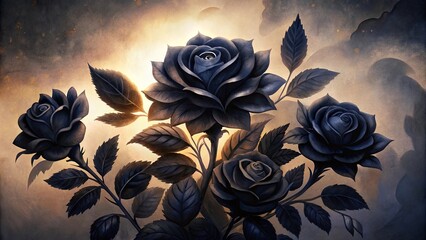 Poster - A painting of three black roses