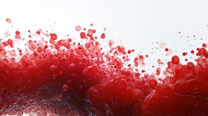 Poster - Abstract Red Liquid Splash with Bubbles on White Background