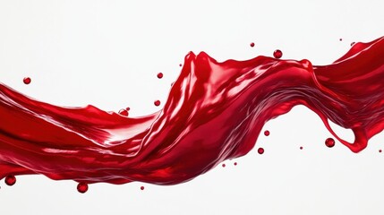 Poster - Flowing Red Liquid Splash on White Background with Droplets