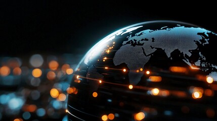 Poster - Stunning 3D Render of Earth with Glowing Lights Representing Global Connectivity and Technology Innovation