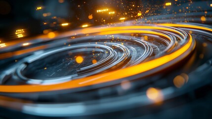 Poster - Abstract futuristic technology background with glowing rings and particles creating a dynamic motion effect