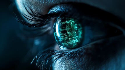 Futuristic human eye with digital display