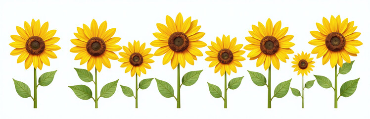Aufkleber - Isolated Sunflower Row In A Simple Floral Design Element On White Background, Perfect For Use As A Png Cutout.