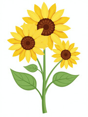 Aufkleber - Isolated Sunflower Row In A Simple Floral Design Element On White Background, Perfect For Use As A Png Cutout.