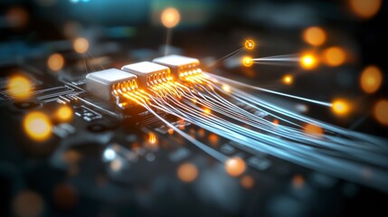 Poster - Abstract Visualization of Circuit Board with Illuminated Components and Glowing Connections in Technology Scene