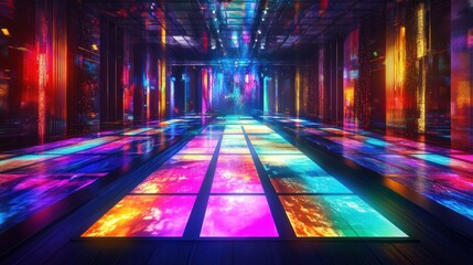 Poster - Colorful Abstract Reflection in Modern Interior Space at Night