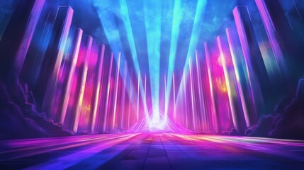 Poster - Vivid Neon Landscape with Abstract Light Beams and Colorful Hues