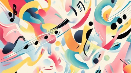 Poster - Vibrant Abstract Music Pattern with Notes and Colorful Shapes