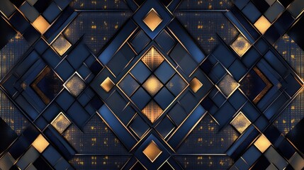 Poster - Intricate Geometric Pattern in Blue and Gold Tones for Design Use