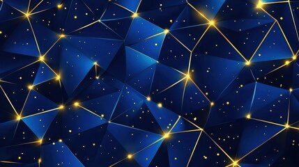 Poster - Abstract Blue Geometric Background with Golden Sparkles and Lights