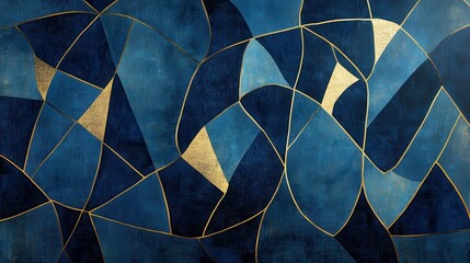 Poster - Abstract Blue and Gold Geometric Pattern with Artistic Lines