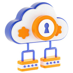 Fototapete - 3D cloud with a lock symbol, representing data security and cloud storage.