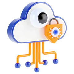 Leinwandbilder - 3D cloud with a lock icon, symbolizing cloud security and data protection.