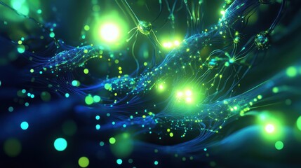 Aufkleber - Abstract Green and Blue Light Composition with Glowing Particles
