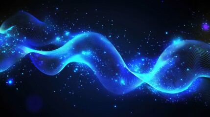 Poster - Vibrant Abstract Waves with Sparkling Starry Elements in Dark Night