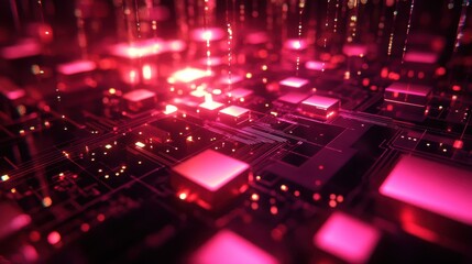 Aufkleber - Abstract Digital Circuit Board with Glowing Pink Lights and Patterns