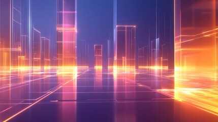 Poster - Abstract Digital Cityscape with Glowing Light and Geometry Effects