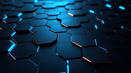 Poster - Futuristic Hexagonal Pattern with Glowing Blue Edges in 3D Space