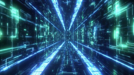 Poster - Futuristic Abstract Digital Tunnel with Glowing Lines and Patterns