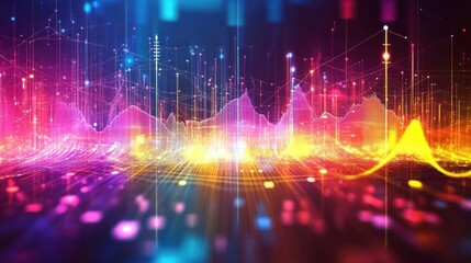 Poster - Vibrant Colorful Abstract Sound Wave Visualization with Bright Lights