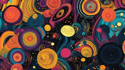 Poster - Colorful Abstract Pattern of Cosmic Spheres and Swirls