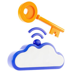 Fototapete - 3D key above a cloud symbolizing digital access and security in cloud computing.