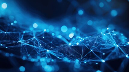 Abstract digital network, glowing blue points and lines, futuristic background. Possible use Stock photo for technology, science, digital art