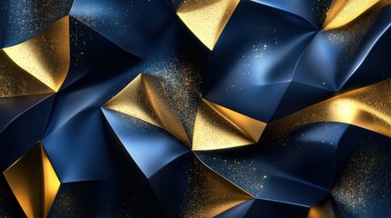 Poster - Abstract Blue and Gold Crumpled Paper Texture with Sparkle Effects